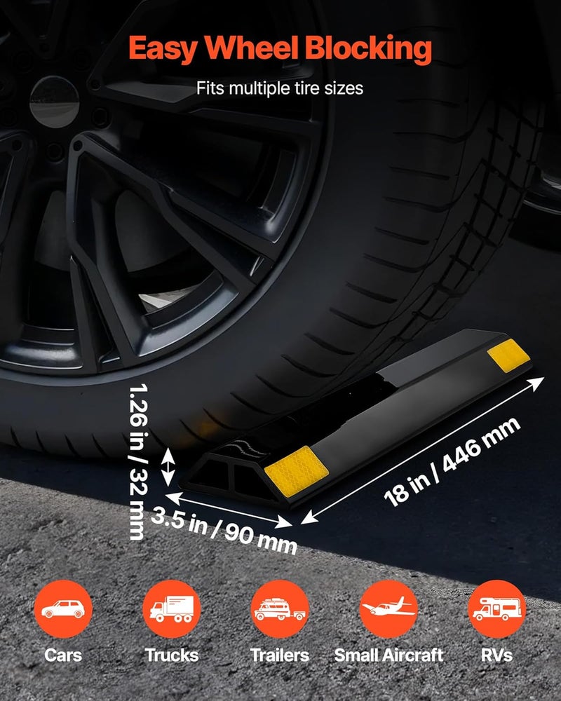 VEVOR Parking Stopper, 18 Inch 2 Pcs Heavy Duty Parking Aid for Garage, PP Curb Garage Floor Stopper with Reflective Strips, Vehicles Gadgets for Cars Vans Trucks Tire Wheel Guide Block Stops Bumpers - Image 2